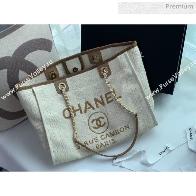 Chanel Mixed Fibers And Calfskin Small Shopping Bag Beige 2020 (X-20050751)