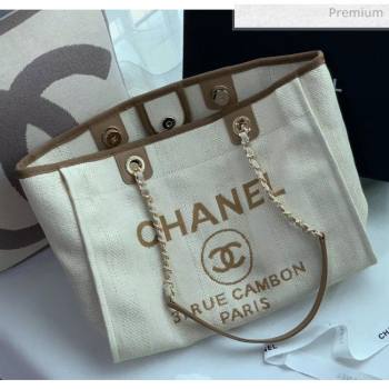 Chanel Mixed Fibers And Calfskin Small Shopping Bag Beige 2020 (X-20050751)