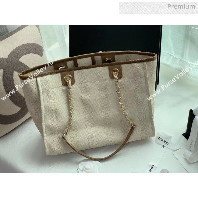 Chanel Mixed Fibers And Calfskin Small Shopping Bag Beige 2020 (X-20050751)