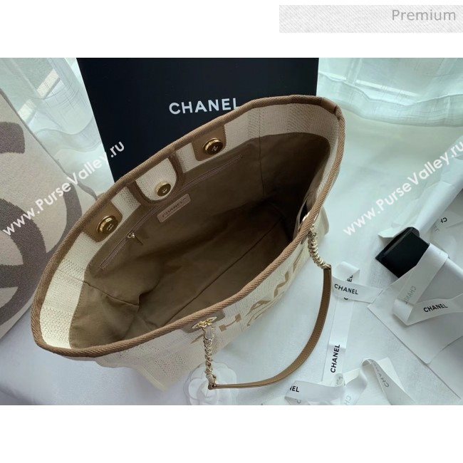 Chanel Mixed Fibers And Calfskin Small Shopping Bag Beige 2020 (X-20050751)