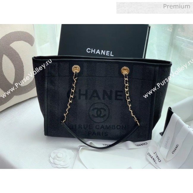 Chanel Mixed Fibers And Calfskin Small Shopping Bag Black 2020 (X-20050752)