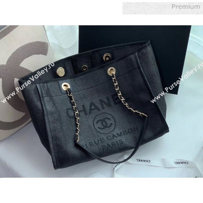 Chanel Mixed Fibers And Calfskin Small Shopping Bag Black 2020 (X-20050752)