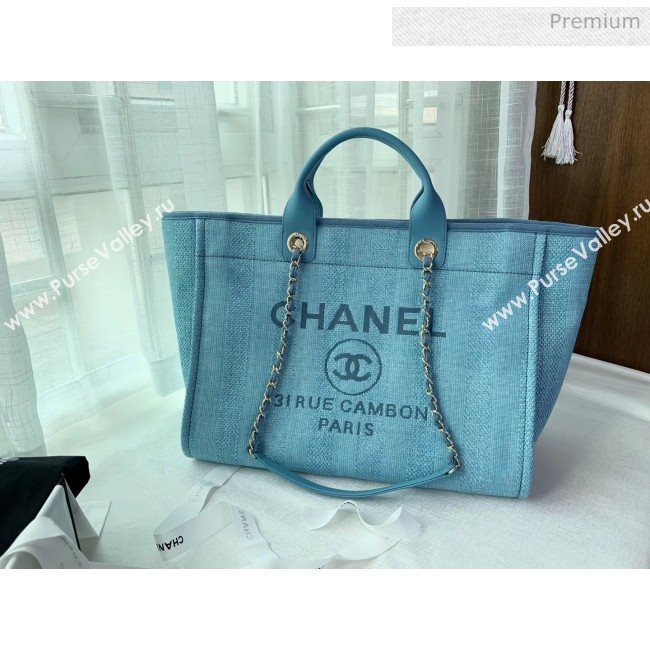 Chanel Mixed Fibers And Calfskin Shopping Bag A66941 Cyan 2020 (X-20050754)