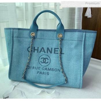 Chanel Mixed Fibers And Calfskin Shopping Bag A66941 Cyan 2020 (X-20050754)