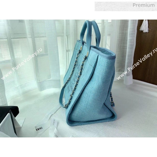 Chanel Mixed Fibers And Calfskin Shopping Bag A66941 Cyan 2020 (X-20050754)