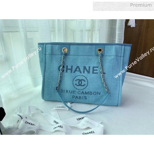 Chanel Mixed Fibers And Calfskin Small Shopping Bag Cyan 2020 (X-20050755)