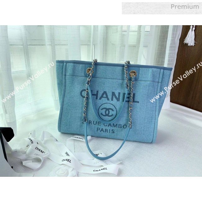 Chanel Mixed Fibers And Calfskin Small Shopping Bag Cyan 2020 (X-20050755)