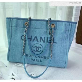 Chanel Mixed Fibers And Calfskin Small Shopping Bag Cyan 2020 (X-20050755)