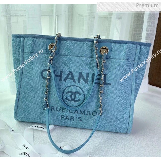 Chanel Mixed Fibers And Calfskin Small Shopping Bag Cyan 2020 (X-20050755)