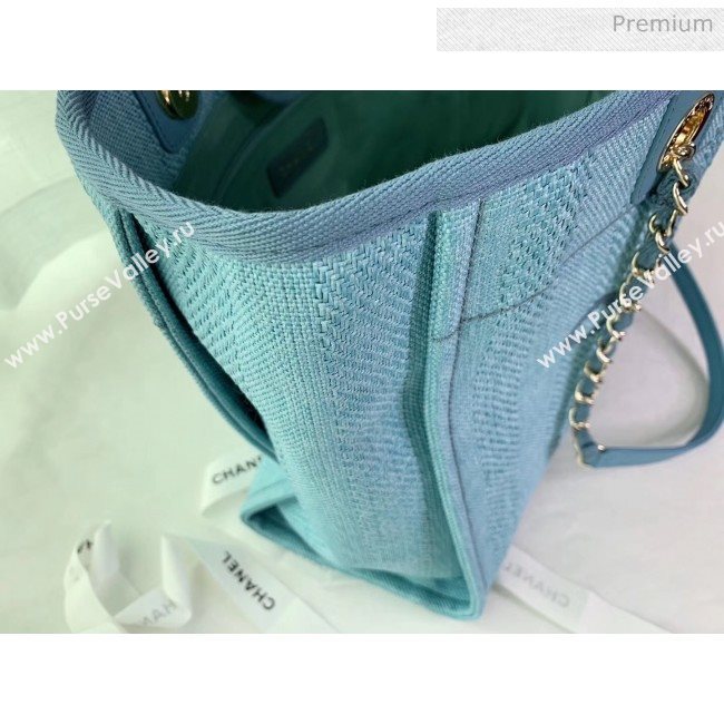 Chanel Mixed Fibers And Calfskin Small Shopping Bag Cyan 2020 (X-20050755)