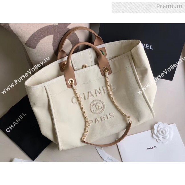 Chanel Mixed Fibers And Imitation Pearls Shopping Bag A66941 Off-White 2020 (JY-20050756)