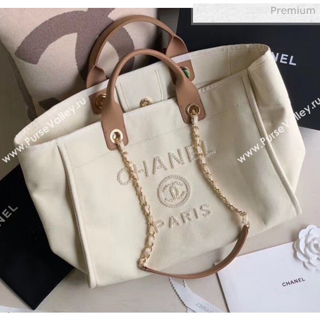 Chanel Mixed Fibers And Imitation Pearls Shopping Bag A66941 Off-White 2020 (JY-20050756)