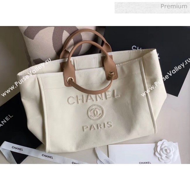 Chanel Mixed Fibers And Imitation Pearls Shopping Bag A66941 Off-White 2020 (JY-20050756)