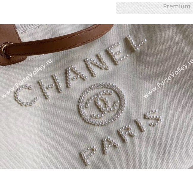 Chanel Mixed Fibers And Imitation Pearls Shopping Bag A66941 Off-White 2020 (JY-20050756)