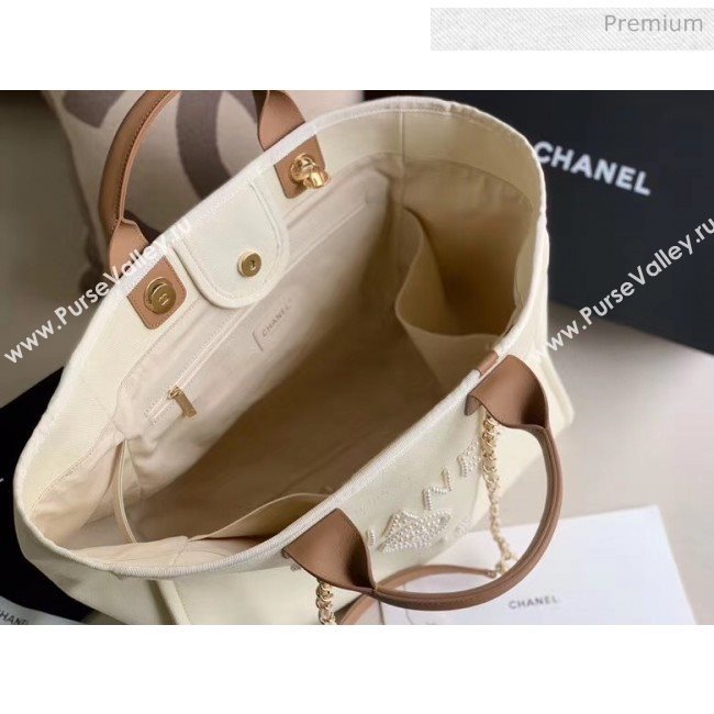 Chanel Mixed Fibers And Imitation Pearls Shopping Bag A66941 Off-White 2020 (JY-20050756)