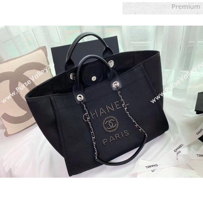 Chanel Mixed Fibers And Imitation Pearls Shopping Bag A66941 Black 2020 (X-20050757)