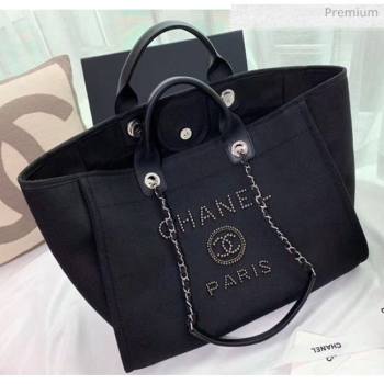 Chanel Mixed Fibers And Imitation Pearls Shopping Bag A66941 Black 2020 (X-20050757)