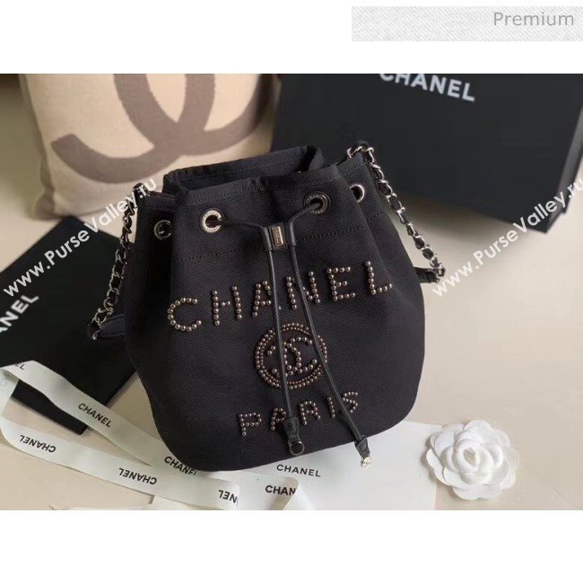 Chanel Mixed Fibers And Imitation Pearls Small Drawstring Bag AS1045 Black 2020 (X-20050762)