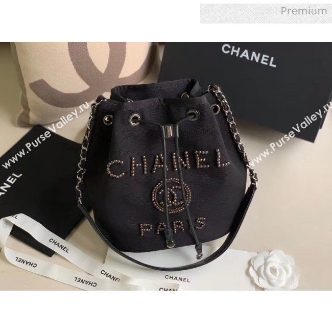 Chanel Mixed Fibers And Imitation Pearls Small Drawstring Bag AS1045 Black 2020 (X-20050762)