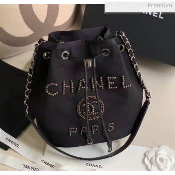 Chanel Mixed Fibers And Imitation Pearls Small Drawstring Bag AS1045 Black 2020 (X-20050762)