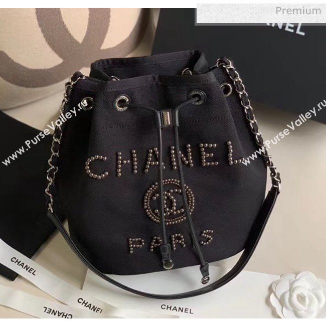 Chanel Mixed Fibers And Imitation Pearls Small Drawstring Bag AS1045 Black 2020 (X-20050762)