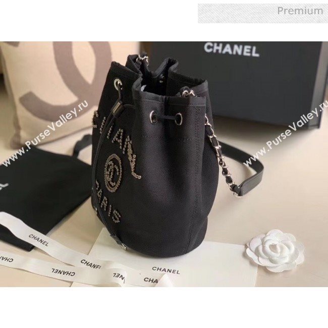 Chanel Mixed Fibers And Imitation Pearls Small Drawstring Bag AS1045 Black 2020 (X-20050762)