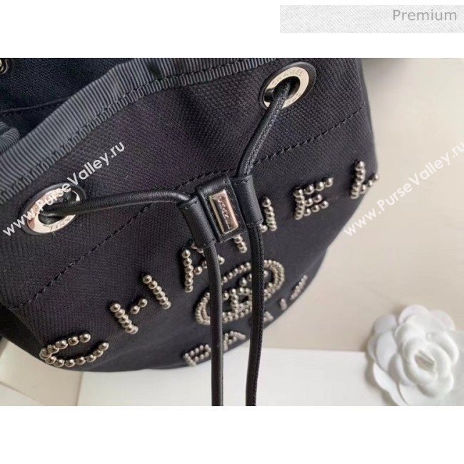 Chanel Mixed Fibers And Imitation Pearls Small Drawstring Bag AS1045 Black 2020 (X-20050762)