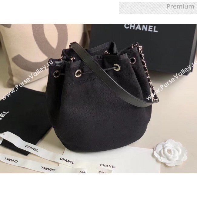 Chanel Mixed Fibers And Imitation Pearls Small Drawstring Bag AS1045 Black 2020 (X-20050762)