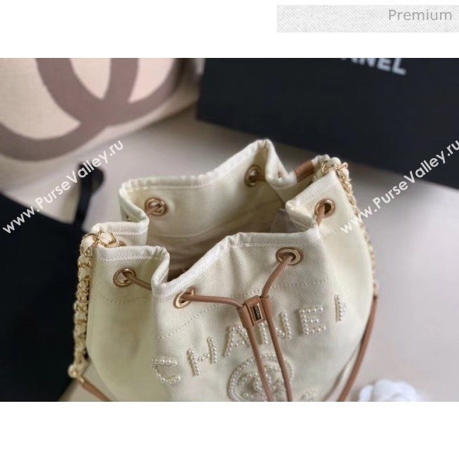 Chanel Mixed Fibers And Imitation Pearls Small Drawstring Bag AS1045 Off-White 2020 (X-20050760)