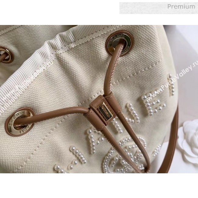 Chanel Mixed Fibers And Imitation Pearls Small Drawstring Bag AS1045 Off-White 2020 (X-20050760)