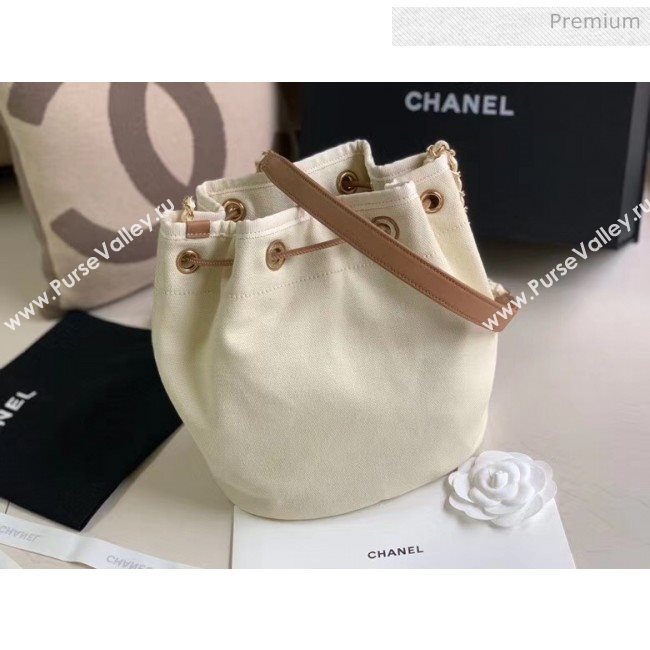 Chanel Mixed Fibers And Imitation Pearls Small Drawstring Bag AS1045 Off-White 2020 (X-20050760)