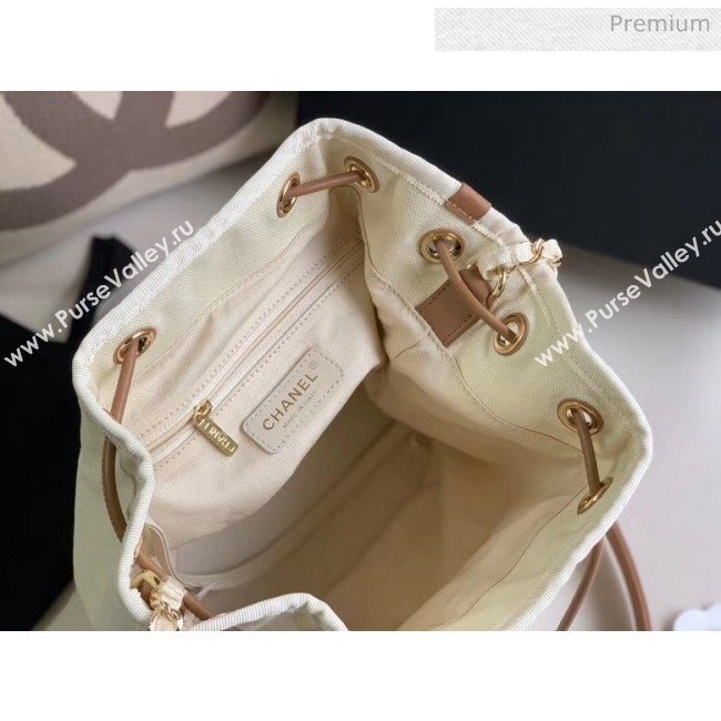 Chanel Mixed Fibers And Imitation Pearls Small Drawstring Bag AS1045 Off-White 2020 (X-20050760)