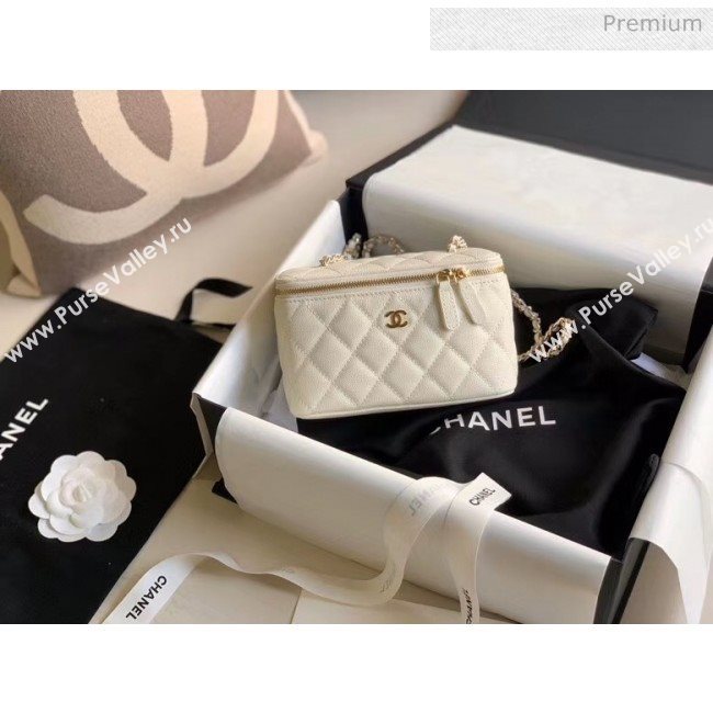 Chanel Grained Calfskin Small Vanity Clutch Bag with Classic Chain AP1341 White 2020 (JY-20050825)