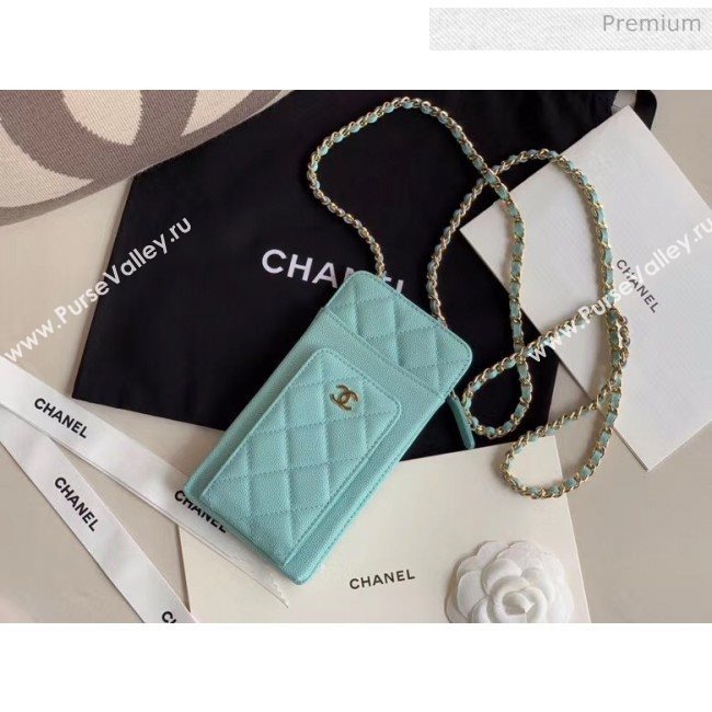 Chanel Grained Calfskin Classic Clutch With Chain AP0990 Light Blue 2020 (JY-20050840)