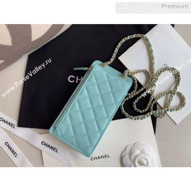 Chanel Grained Calfskin Classic Clutch With Chain AP0990 Light Blue 2020 (JY-20050840)
