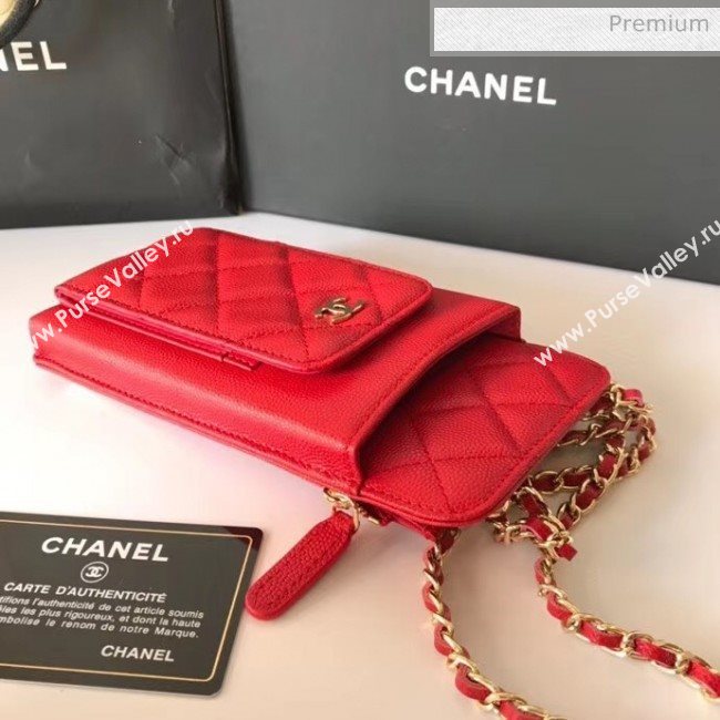 Chanel Grained Calfskin Classic Clutch With Chain AP0990 Red 2020 (JY-20050841)