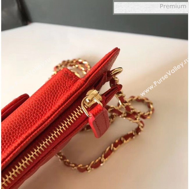 Chanel Grained Calfskin Classic Clutch With Chain AP0990 Red 2020 (JY-20050841)