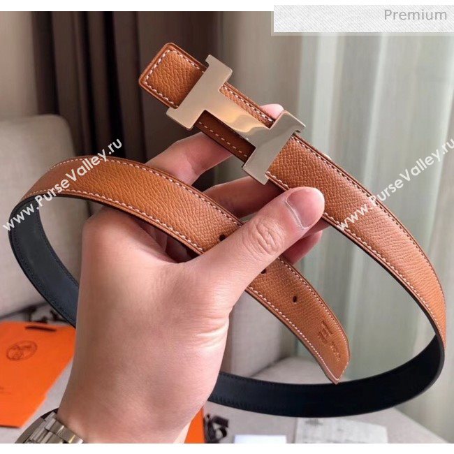 Hermes Width 2.4cm Grained Calfskin Reversible Belt Black/Brown 2020 (PJ-20050801)