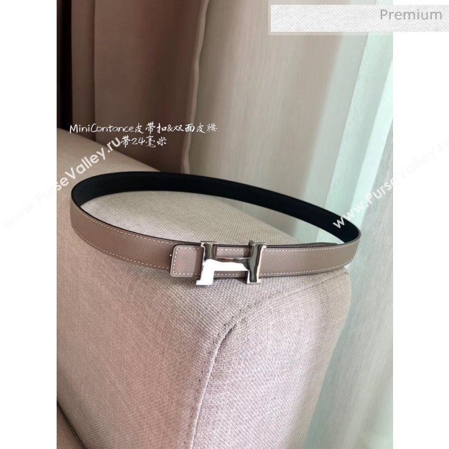 Hermes Width 2.4cm Grained Epsom Calfskin Reversible Belt Grey/Silver 2020 (PJ-20050848)