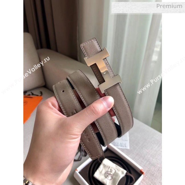 Hermes Width 2.4cm Grained Epsom Calfskin Reversible Belt Grey/Silver 2020 (PJ-20050848)