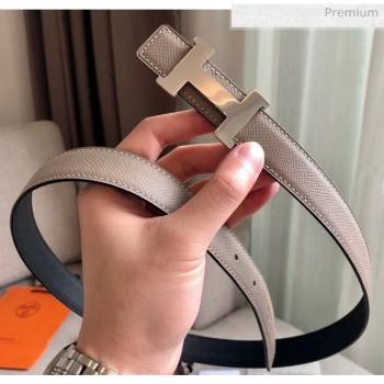 Hermes Width 2.4cm Grained Epsom Calfskin Reversible Belt Grey/Silver 2020 (PJ-20050848)