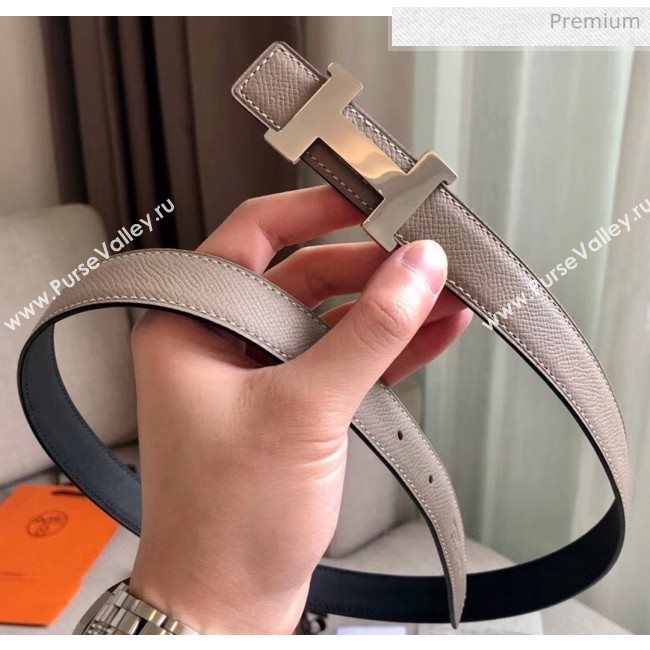 Hermes Width 2.4cm Grained Epsom Calfskin Reversible Belt Grey/Silver 2020 (PJ-20050848)