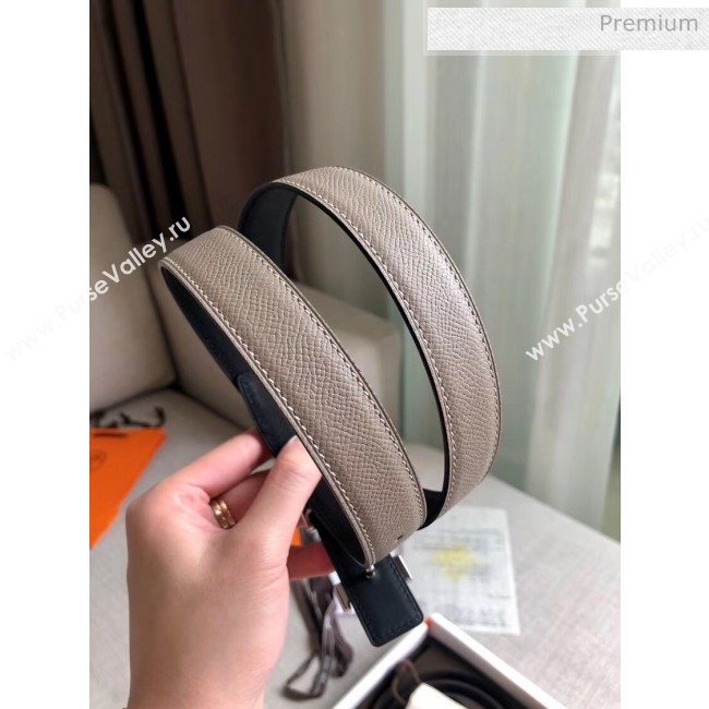 Hermes Width 2.4cm Grained Epsom Calfskin Reversible Belt Grey/Silver 2020 (PJ-20050848)