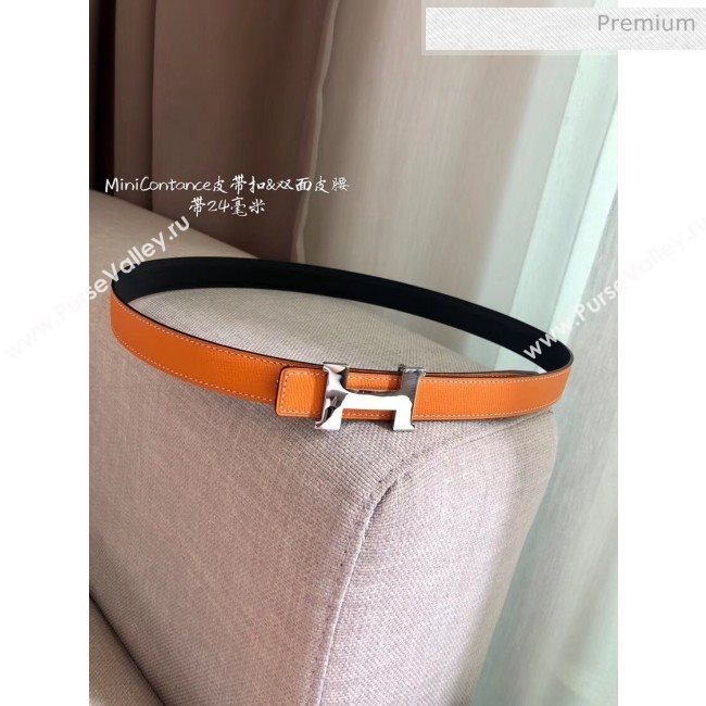 Hermes Width 2.4cm Grained Epsom Calfskin Reversible Belt Orange/Silver 2020 (PJ-20050845)