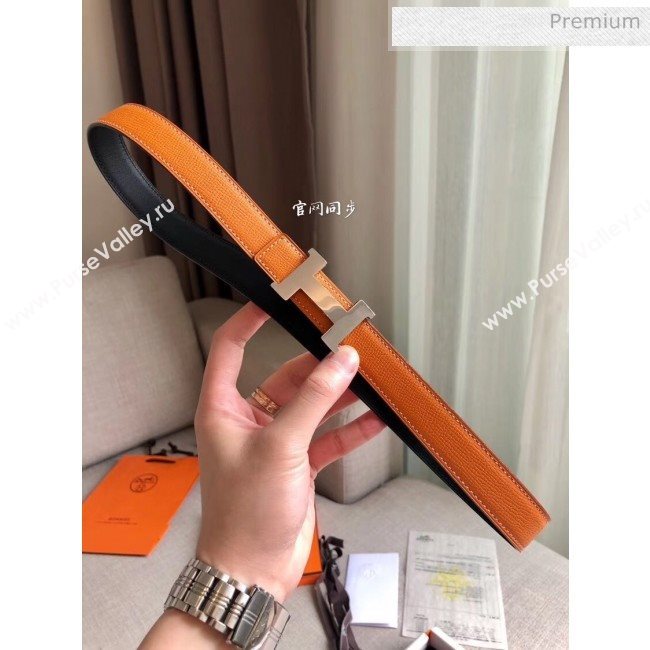 Hermes Width 2.4cm Grained Epsom Calfskin Reversible Belt Orange/Silver 2020 (PJ-20050845)