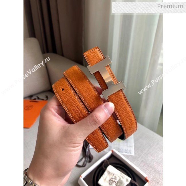 Hermes Width 2.4cm Grained Epsom Calfskin Reversible Belt Orange/Silver 2020 (PJ-20050845)