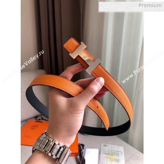 Hermes Width 2.4cm Grained Epsom Calfskin Reversible Belt Orange/Silver 2020 (PJ-20050845)