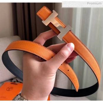 Hermes Width 2.4cm Grained Epsom Calfskin Reversible Belt Orange/Silver 2020 (PJ-20050845)