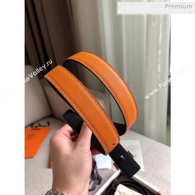 Hermes Width 2.4cm Grained Epsom Calfskin Reversible Belt Orange/Silver 2020 (PJ-20050845)