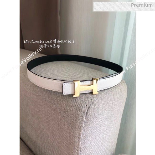 Hermes Width 2.4cm Grained Calfskin Reversible Belt White/Gold 2020 (PJ-20050849)